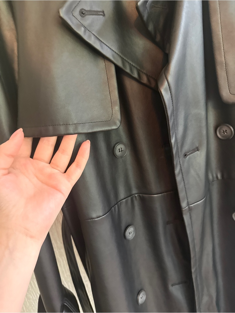 Dynamite Classic Black Long Faux-Leather Trench Coat - Picture 7 of 11